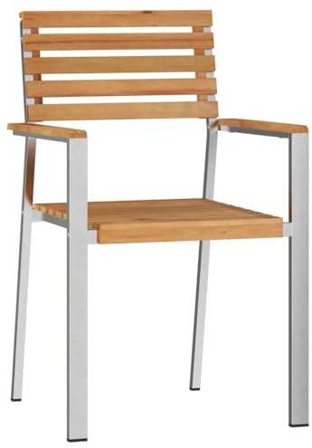 Mokuyary Trädgårdsstol, uppsättning med 2 oljor, natur 56 x 54,5 x 87 cm, massivt trä, teak, balkongstol, terrassstolar, matstolar för terrass, trädgård, balkong
