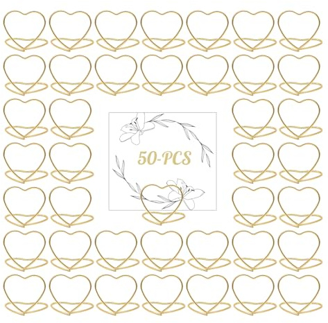 POPAPIE 50 Stück Gold Tischkartenhalter,Fotohalter Herz,Menükartenhälter Hochzeit,Tischkarten Hälterung,Tischkartenständer aus Metall für Hochzeit Restaurant Party Büro Bankette