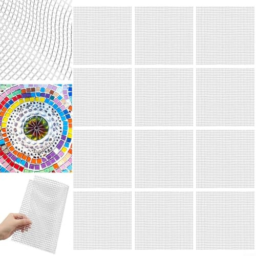 Nexbrill 24 Stück Fiberglas-Mosaik-Netz, 30,5 x 30,5 cm, stark, antihaftbeschichtet, 4 mm, Gitterrückseite für Fliesen, Zement, Stein, Gips, DIY, Handwerk, Heimdekoration, einfaches flexibles Material