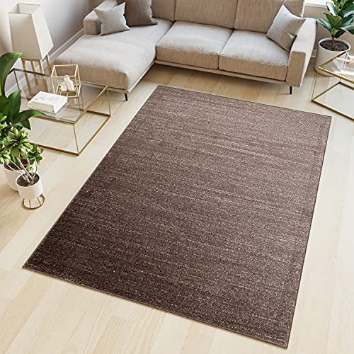 TAPISO Sari Teppich Kurzflor Dunkelbraun Braun Streifen 120 x 170 cm | Modern Design Teppiche Meliert Verwischt Pflegeleicht Wohnzimmer Schlafzimmer OEKO-TEX