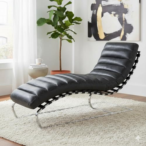 Phoenixarts Echtleder Vintage Leder Relaxliege Schwarz Design Recamiere Liege Sessel Chaiselongue 636