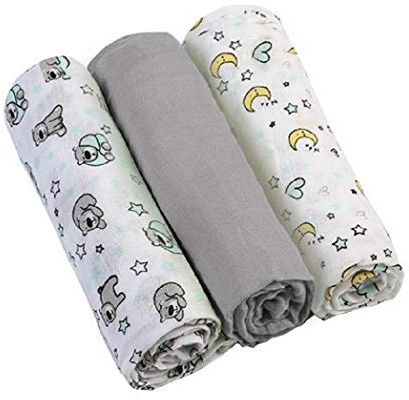 Babyono Pannolini di garza in mussola super morbida – pannolini 70 x 70 cm (3 pezzi), panni per sputare (grigio/orso lunare)
