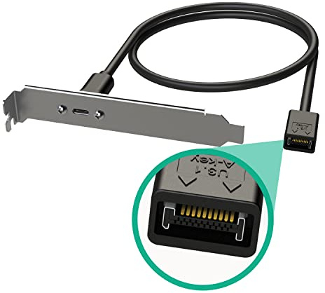 LINKUP - USB3.2 Gen2 2x2 20Gbps USB-C Type Internal Panel Cable Mount Motherboard Header Extension Adapter┃20-Pin A-Key Male with Cover to USB-C Female Connector with PCI Bracket - 40cm