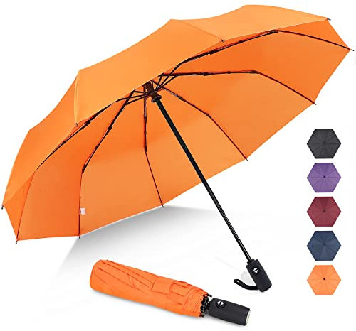 ZOMAKE Regenschirm Sturmfest Taschenschirm Automatik,Regenschirm Klein Leicht Stabil,Kleiner Schirm Windfest 10 Rip,114CM(Orange)