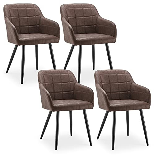 CLIPOP Esszimmerstühle 4er Set Stühle mit Armlehne, Kunstleder Bezug, Esszimmerstuhl Küchenstuhl Polsterstuhl, Stühle für Esszimmer (Kunstleder Braun, 4er Set)