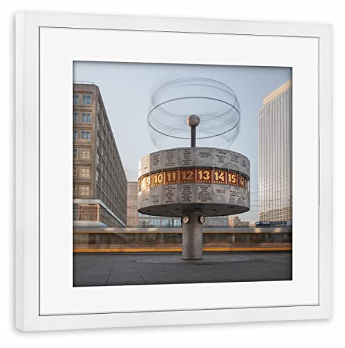 artboxONE Poster mit Rahmen weiß 20x20 cm Weltzeituhr Berlin von Marcel Zizkat - gerahmtes Poster
