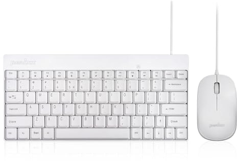 Perixx PERIDUO-212W, Wired Mini Keyboard and Mouse Set, USB Connection, White