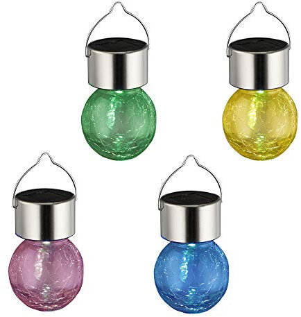 Lot de 4 lampes solaires LED « Crackle » à suspendre Multicolore Décoration de jardin