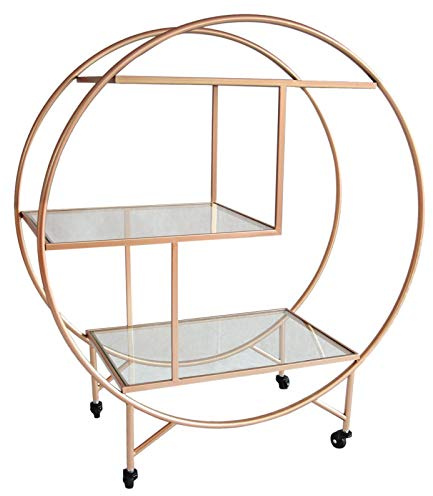 Bar Cart Drinks Trolley Halo Serving Table On Caster Wheels Rose Gold Storage Shelving, 3 Shelves, Art Deco, 30's Styles, Furniture, Vintage, Side-table, Tea Party, Modern