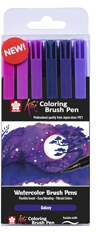 SAKURA Koi Colouring Pinselstifte Set - Galaxy 6 Farben - Flexible Tinte auf Wasserbasis für geschichtete Farbverläufe und Aquarelleffekte