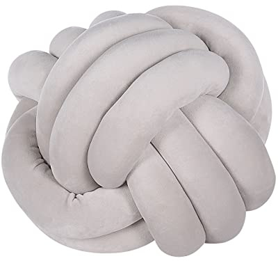 Beliani Modernes Knoten-Ball Dekokissen Samtstoff grau rund 30 x 30 cm Malni