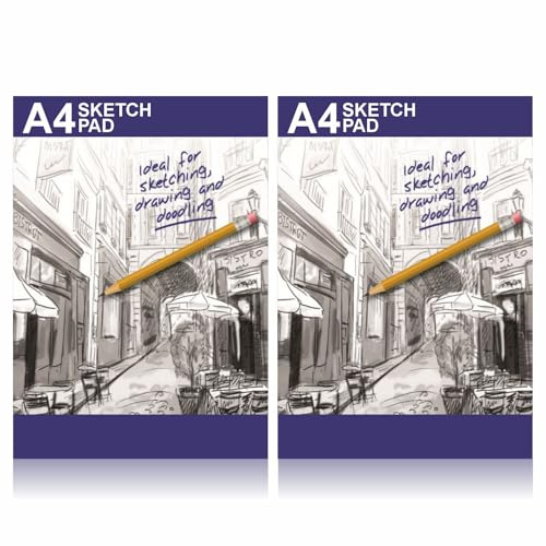A4 Sketchbook Sketch Pad Sketching Book Artists Sketchpad Kids Children Drawing Coloring Art Doodle Notebook Professional Quality Easy to Use Portrait Smooth Cartridge Paper Hardback (2Pc)