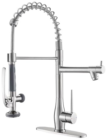 GIMILI Kitchen Faucet with Pull Down Sprayer Single Handle High Pressure Brushed Nickel Kitchen Sink Faucet Commercial Double-Headed Stainless Steel Kitchen Faucets Sink with Deck Plate