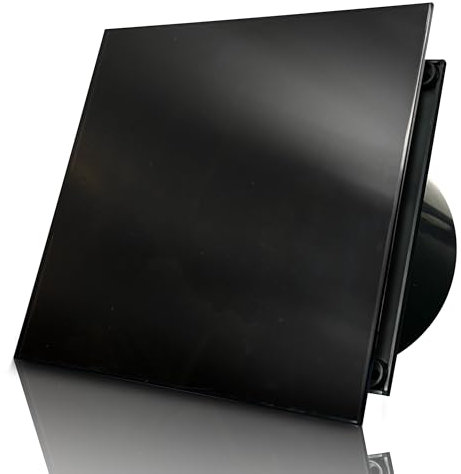 DOSPEL Badlüfter 100mm – Leiser, Energieeffizienter Bad Lüfter 15W – Schwarz Lüfter Badezimmer mit Feuchtigkeitssensor und Timer – Modernes Glas-Panel – Verhindert Schimmel – Einfache Montage