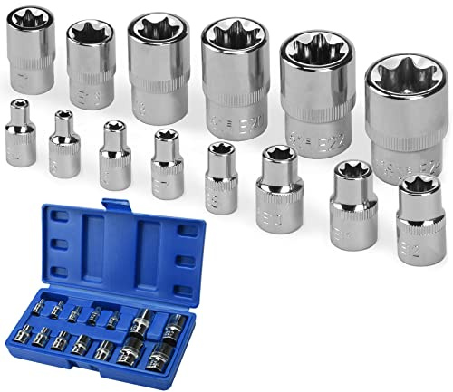 Nutmanel Jeu de 14 douilles femelles Torx E4 - E24 sur rail 1/4, 1/2, 3/8