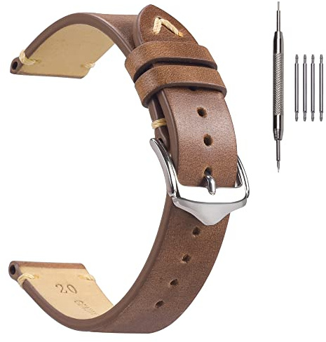 Öl-Wachs Leder Uhrenarmband 20mm Hellbraun für Herren Damen Ersatzarmband