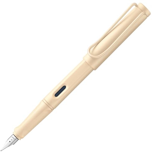Lamy safari cream Füller - Füllhalter mit ergonomischem Griff & polierter Stahlfeder in Strichbreite F - robuster ASA-Kunststoff - inkl. Tintenpatrone T 10 blau - Rechtshänder
