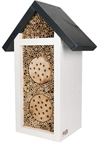 Insektenhotel Bienenparadies MKW Klein Antrazit - Insektenhaus aus massivem Laub- und Nadelholz - Wetterfest - für Wildbienen & Marienkäfer - Schutz für viele nützliche Insekten