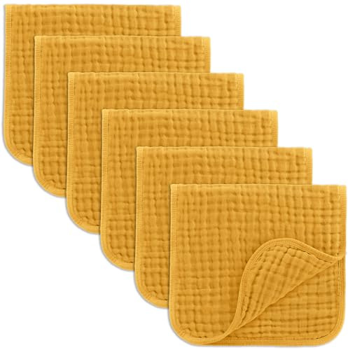 Comfy Cubs muslin dregellins 50 x 25 cm, 6-pack – stor, 6-lagers ultraabsorberande, 100 % bomull, för spädbarn, saliv och smuts – säkert och mjukt set med näsdukar – gurkmeja