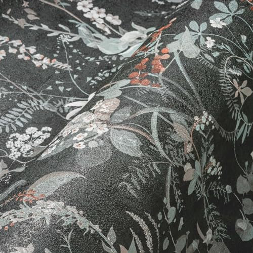 A.S. Création Blumentapete Schwarz Orange THE BOS 388254 Vliestapete Dschungeltapete 10,05 m x 0,53 m Made in Germany