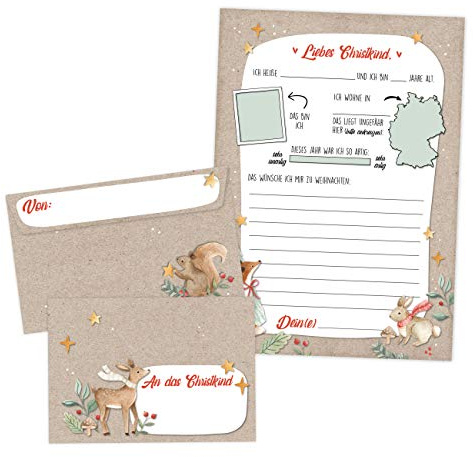 Papierdrachen Briefe an den Weihnachtsmann - Christkind - Weihnachtspost für Kinder - mit Umschlägen - Wunschzettel zum Ausfüllen & Verschicken - beige