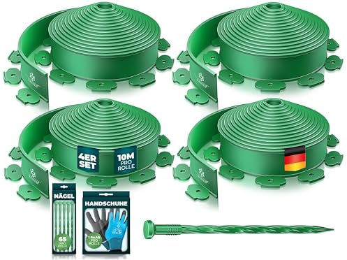 KESSER® Flexible Rasenkante aus Kunststoff Länge 40m Höhe 5cm, mit 260 Erdanker + 4 Paar Handschuhe Beeteinfassung Beetumrandung Beetbegrenzung Mähkante Pflastersteine Palisade - Grün