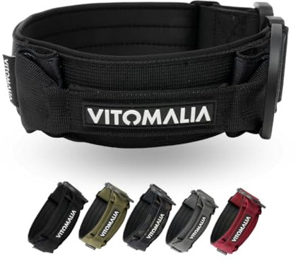 VITOMALIA® Taktisches Hundehalsband, 5 cm Breit: Stabiles Nylon, Magnet Handgriff, Sicherheitsschnalle, hundehalsband große Hunde (5cm/L = 45cm-60cm, Schwarz)