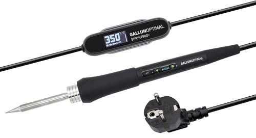 GALLUNOPTIMAL Temperatur geregelter Lötkolben mit OLED-Display und Kartuschenspitze, 1,77m Silikonkabel, Standby & Auto-Sleep, 230V – 80 Watt, 100° - 500°C, Aufheizzeit nur 22 s auf 350°C
