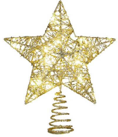 Yardwe Estrella Arbol De Navidad con 20 Luces Led CáLidas, Estrella para Arbol De Navidad para Fiestas Y Hogar