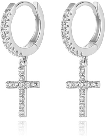 Ohrring Dangle Huggie kreuz ohrringe Silber Gold mit Kreuz Anhänger Schmuck Creolen Kreuz Klassisches Kruzifix Ohrringe Ohrstecker Ohrhänger Ohr-Piercing für Damen Herren Mädchen