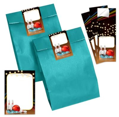 Mitgebsel Kindergeburtstag 6 Mini-Notizblöcke + 6 Geschenktüten (Petrol) + 6 Aufkleber Bowlling Kegeln Bowling-Party Gastgeschenke für Jungsgeburtstag Mädchengeburtstag