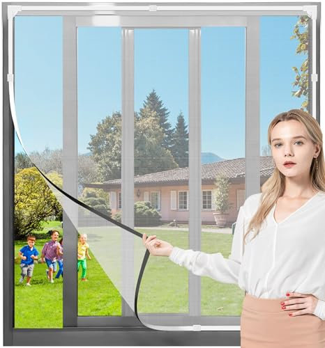 Fly Screens for Windows ​Adjustable Magnetic Window Fly Screen Window Max 120x180 cm Fits Any Smaller Size Easy Installation Keep Bugs/Flys/Mosquitoes Out (White Frame Gray Mesh)