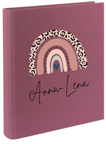 minimutz Zeugnismappe Kinder mit Name personalisiert - Dokumentenmappe Regenbogen rosa für Mädchen - Zeugnisordner Leinen zum Einsortieren (beere)