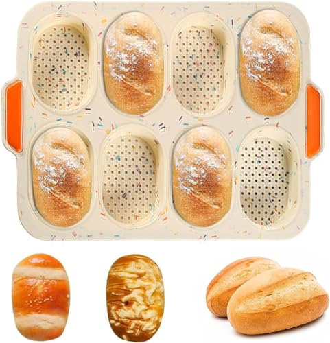 Yitobici Brötchen Backform Silikon, Backform Brötchen, Brötchenbackformen, Antihaft Backblech Brotbackformen, für 8 Brötchen,Brötchen Backform Silikon