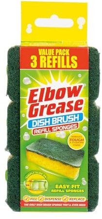 Elbow Grease Dish Brush Refill Sponges - Fill, Dispense, Replace | Washing Up Sponges (Yellow - 3 Pack)