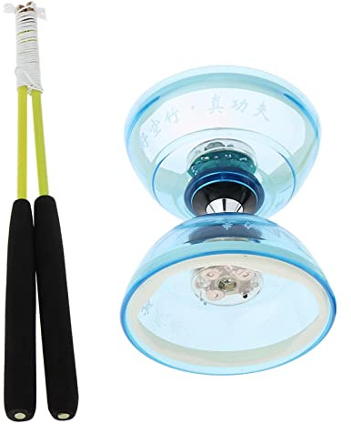 EHJRE Dreifach Gelagertes Diabolo mit LED Beleuchtung, Chinesisches Spielzeug, Jonglier Diabolo Spielzeug, Partyspiele, Blau