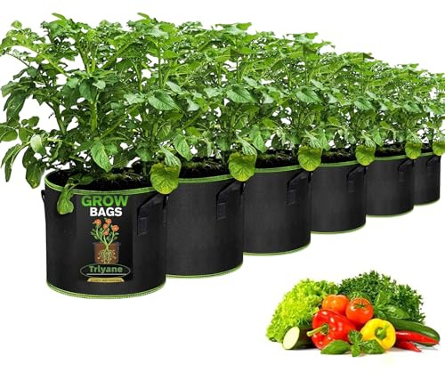Trlyane Pflanzentopf 6 Stück 20 L, Pflanzsack mit Griffen, 5 Gallonen | Atmungsaktiver Stofftopf aus Vliesstoff, Wiederverwendbare Pflanztasche für Tomaten, Kartoffeln, Gemüse und Blumen