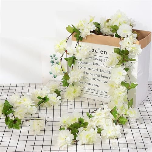 LXHZSY Girlande Hochzeit Rosa Sakura künstliche Blumen Girlande Kirschblüten Reben Garten Bogen Dekor gefälschte Blumengirlande Hochzeit Party Home Dekoration(2.3m-White)