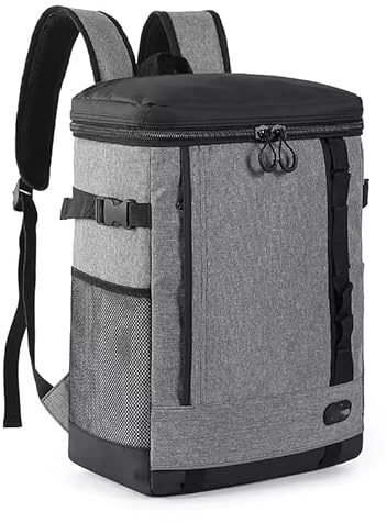 Suprills Sac à dos isotherme de 24 l avec doublure rigide, sac à dos léger pour pique-nique, shopping, camping, plage pour homme/femme pour travail/camping/extérieur, gris