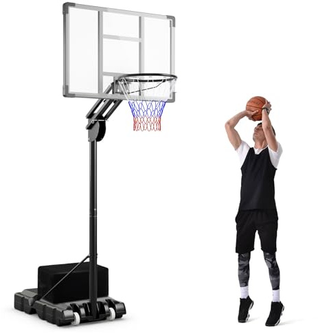 GOPLUS Canasta de Baloncesto Portátil, Altura Ajustable 10 Niveles 1,49-3,05 M, Aro de Baloncesto con Bolsa de Pesas, Base Rellenable y 2 Ruedas, Interior y Exterior para Niños, Adolescentes, Adultos