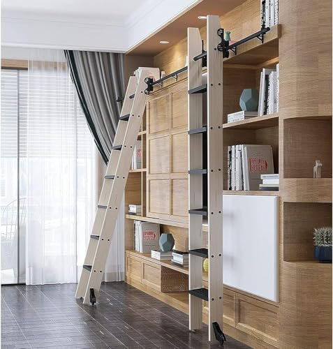 Kit De Quincaillerie pour échelle De Bibliothèque Roulante en Acier Noir, avec Rail D'échelle Coulissante Rétractable pour La Maison, Le Bureau Ou La Grange De Bibliothèque(Size:1M)