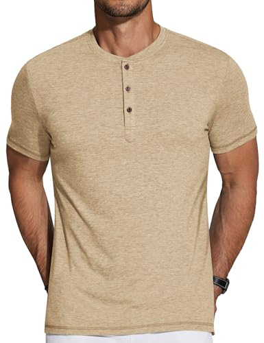 COOFANDY Camisa Henley Camisa Hombre Camiseta Manga Corta con Botones Camiseta Henley Camiseta Casual Verano Camiseta Básica Cuello Henley