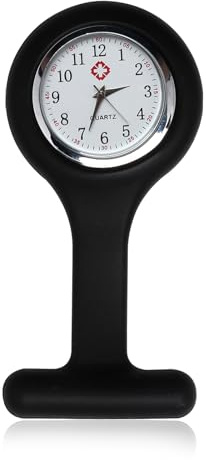 Nazaz Montre à Gousset d'Infirmière, Montre Trotteuse en Silicone avec Broche, Convient aux infirmières et Autres Professionnels de la santé,Précis et Facile à Lire, Facile à Transporter (Noir)