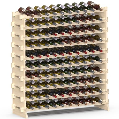 BAKAJI Cantinetta Portavino in Legno con 100 Scomparti Porta Bottiglie di Vino, Champagne, Portabottiglie da Terra, Cantina Angolo Bar per Salotto, Cucina, Bistrot, Ristorante 110 x 35 x 116.5 cm