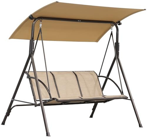 Angel Living Hollywoodgunga trädgårdsgunga 3-sitsig med solskydd av stål brun 170 x 110 x 152 cm