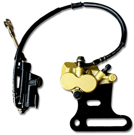 Red Circles 12mm Classic Pit Bike Rear Brake Caliper System - For 12mm Rear Axle, Complete Set with Banjo Bolts, Pads, Springs, for Bikes with 190mm Dished Disc Brakes