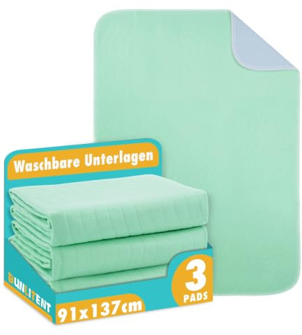 Bunlitent Inkontinenzunterlage waschbar 91x137 3P Inkontinenz Bettunterlage | Wiederverwendbare-Saugfähig und Wasserdicht Matratzenschoner