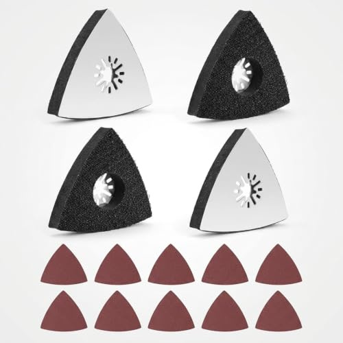 Wjelet 4 placas de lija triangulares, placa de lija fina, 80 mm, multiherramienta con 10 lijadoras triangulares, papel abrasivo para madera, metal, plástico duro, yeso, lijado, eliminación de óxido