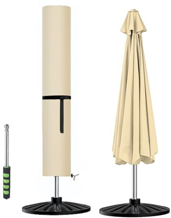 Aipwerer Housse de protection pour parasol déporté, étanche, avec tige, résistante à l'hiver - Oxford 420D - Pour parasol de jardin, de balcon - Beige - 140 x 32 x 32 cm