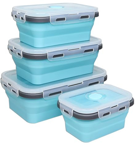 Alimat PluS Collapsible Food Containers With Lids, 4 Assorted Size Set | Silicone Material, Including 350ml, 500ml, 800ml and 1200ml